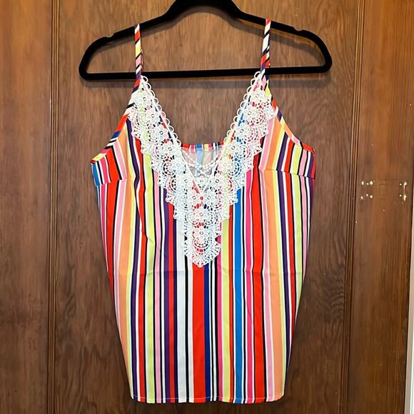 EUC SHEIN Candy Striped Lace Cami Tank‎ XL - Picture 1 of 5